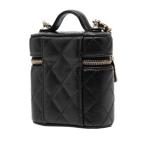 Chanel Matelasse Coco Mark Small Vanity Bag Chain Shoulder Bag Black Caviar - Picture 2 of 7